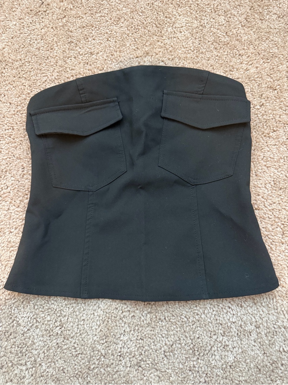 Pull and Bear - Strapless Black Corset Top with Flap Pockets